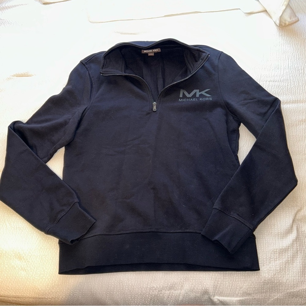 FIRM PRICE ❤️Michael Kors Men's 1/4 zip Pullover Black Sweatshirt w/ Black Logo